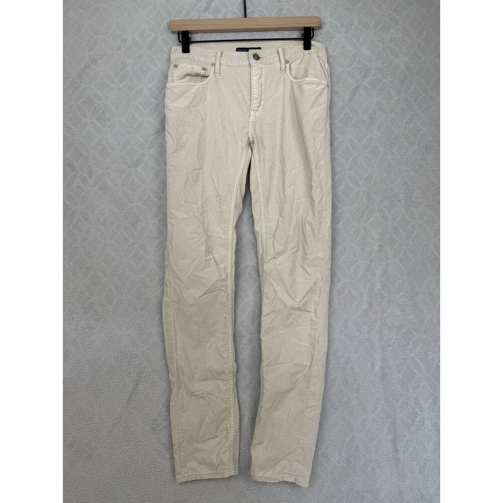 Vtg Ralph Lauren Velvet Pants Women 29x30 Cream Low Rise Ankle Skinny Y2K Grunge
